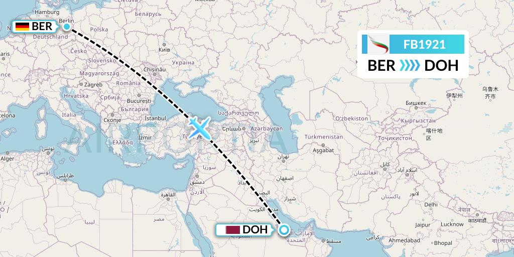 FB1921 Bulgaria Air Flight Map: Berlin to Doha