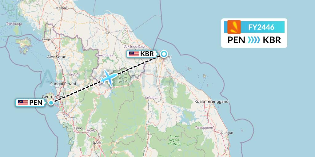 FY2446 Firefly Flight Map: Penang to Kota Bharu