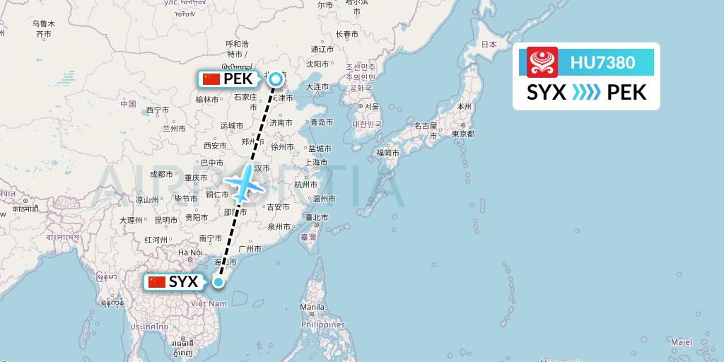 HU7380 Hainan Airlines Flight Map: Sanya to Beijing