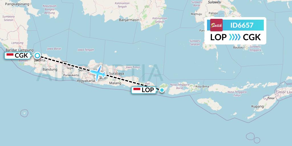 ID6657 Batik Air Flight Map: Lombok to Jakarta