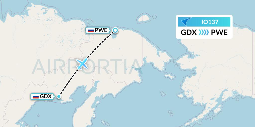 IO137 IrAero Flight Map: Magadan to Pevek