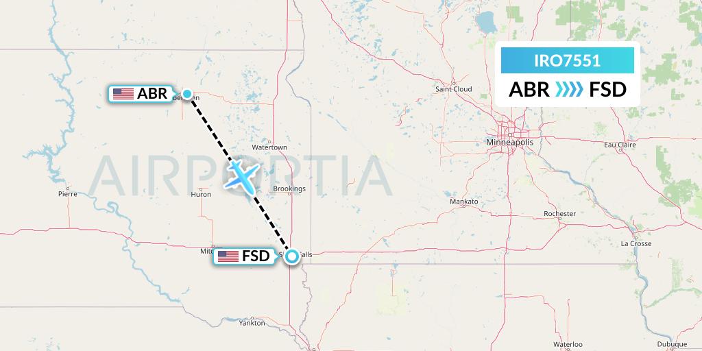 IRO7551 CSA Air Flight Map: Aberdeen to Sioux Falls