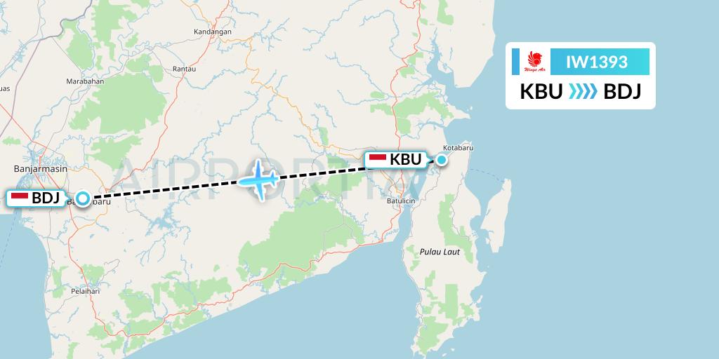 IW1393 Wings Air Flight Map: Kotabaru to Banjarmasin