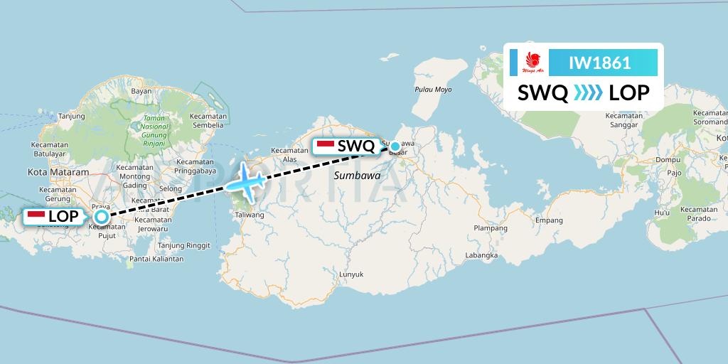 IW1861 Wings Air Flight Map: Sumbawa Besar to Lombok