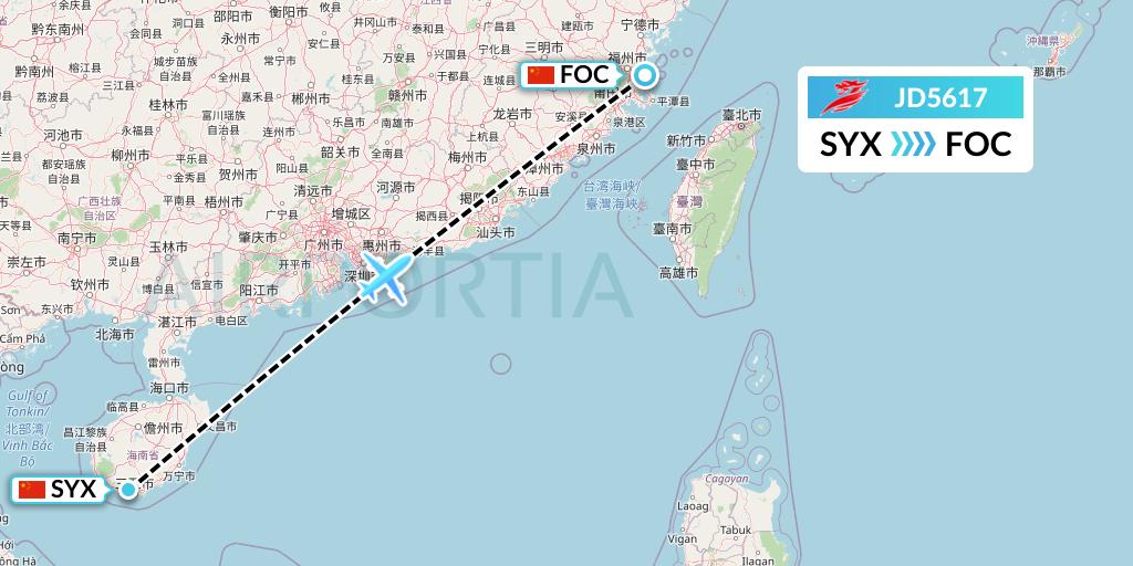JD5617 Capital Airlines Flight Map: Sanya to Fuzhou