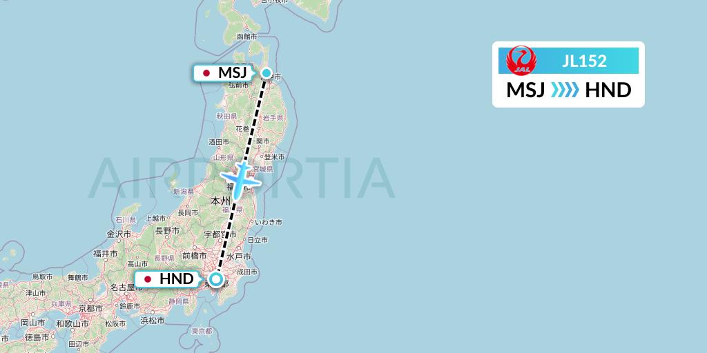 JL152 Japan Airlines Flight Map: Misawa to Tokyo
