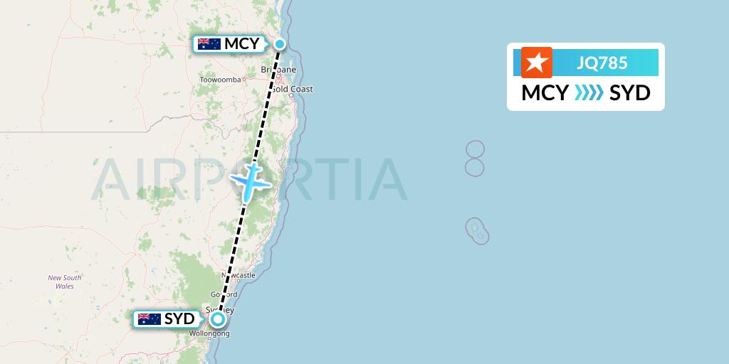 JQ785 Jetstar Airways Flight Map: Sunshine Coast to Sydney