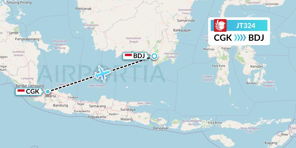 JT324 Lion Airlines Flight Map: Jakarta to Banjarmasin