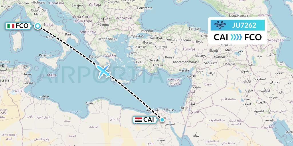 JU7262 AirSERBIA Flight Map: Cairo to Rome