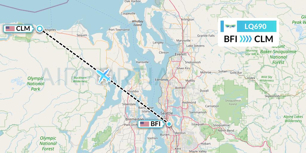 LQ690 Lanmei Airlines Flight Map: Seattle to Port Angeles