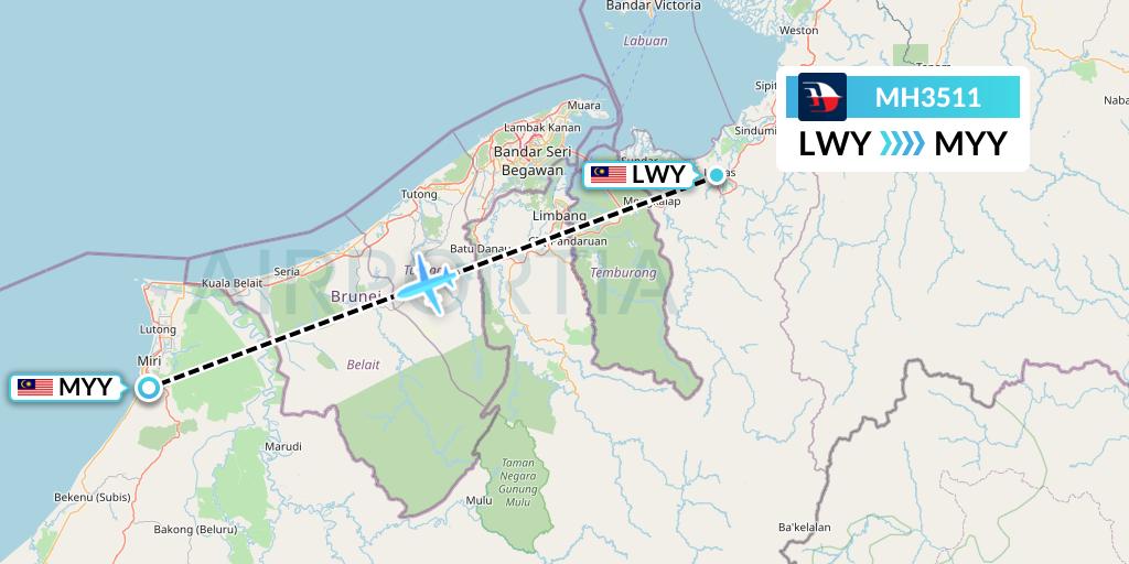 MH3511 Malaysia Airlines Flight Map: Lawas to Miri