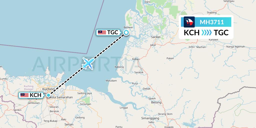 MH3711 Malaysia Airlines Flight Map: Kuching to Sarikei