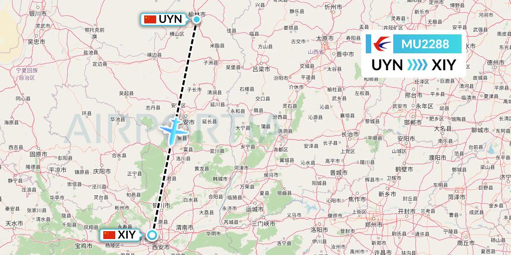 MU2288 China Eastern Airlines Flight Map: Yulin to Xi'an