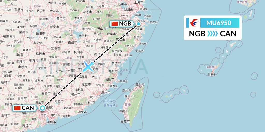 MU6950 China Eastern Airlines Flight Map: Ningbo to Guangzhou