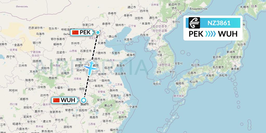 NZ3861 Air New Zealand Flight Map: Beijing to Wuhan