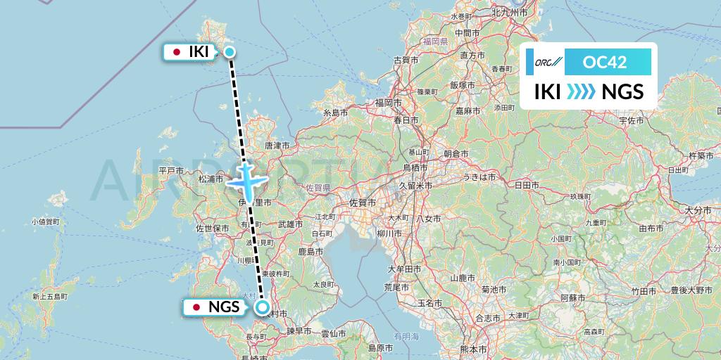 OC42 Oriental Air Bridge Flight Map: Iki to Nagasaki