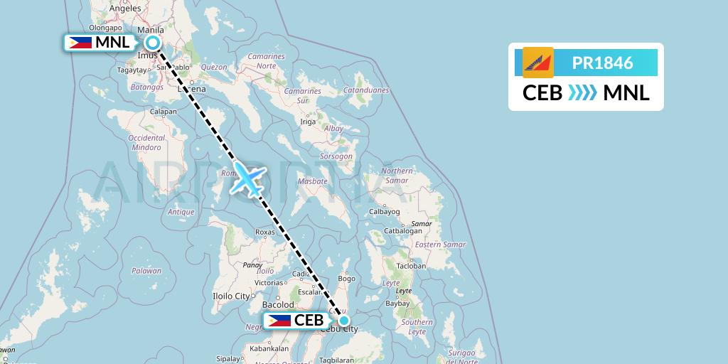 PR1846 Philippine Airlines Flight Map: Cebu to Manila
