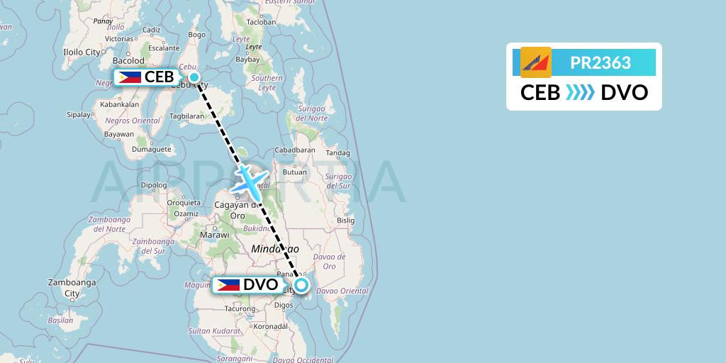 PR2363 Philippine Airlines Flight Map: Cebu to Davao City