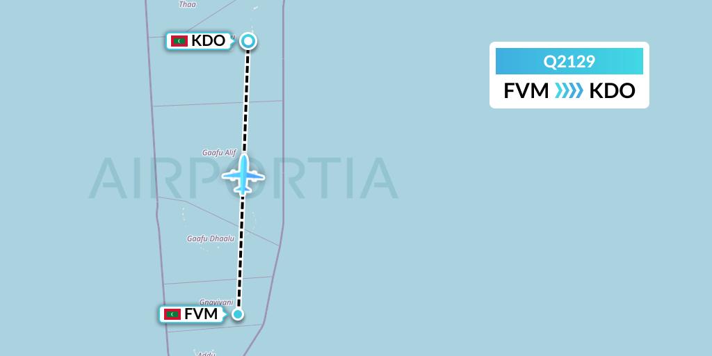 Q2129 Maldivian Flight Map: Fuvahmulah Island to Kadhdhoo Island