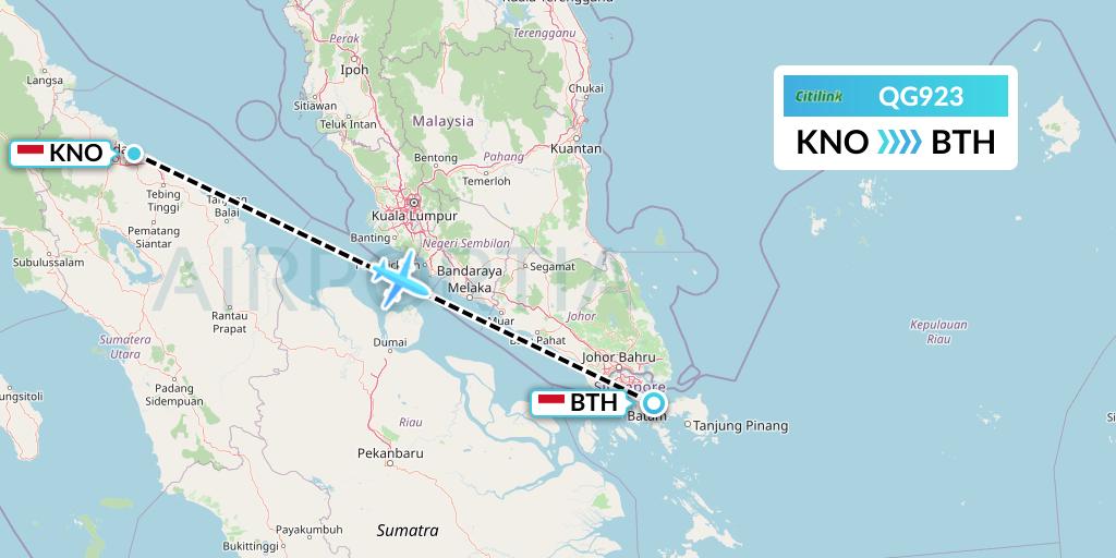 QG923 Citilink Flight Map: Medan to Batam