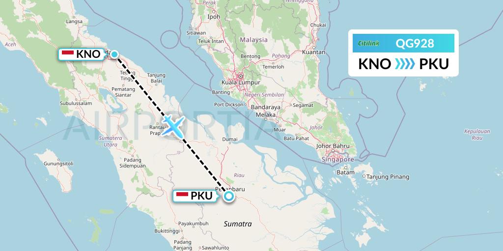 QG928 Citilink Flight Map: Medan to Pekanbaru