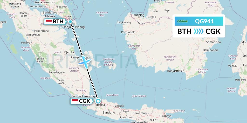 QG941 Citilink Flight Map: Batam to Jakarta