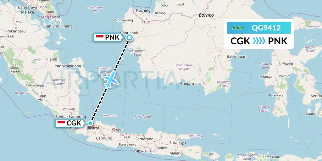 QG9412 Citilink Flight Map: Jakarta to Pontianak