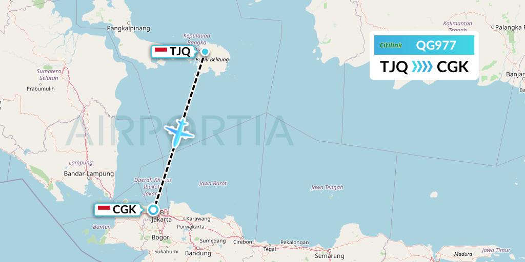 QG977 Citilink Flight Map: Tanjung Pandan to Jakarta