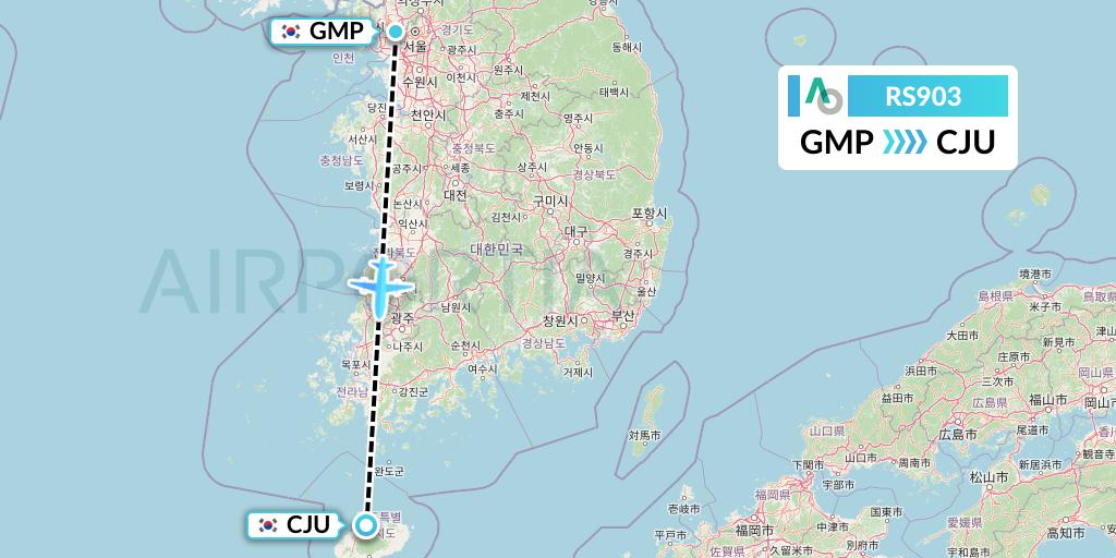 RS903 Air Seoul Flight Map: Seoul to Jeju