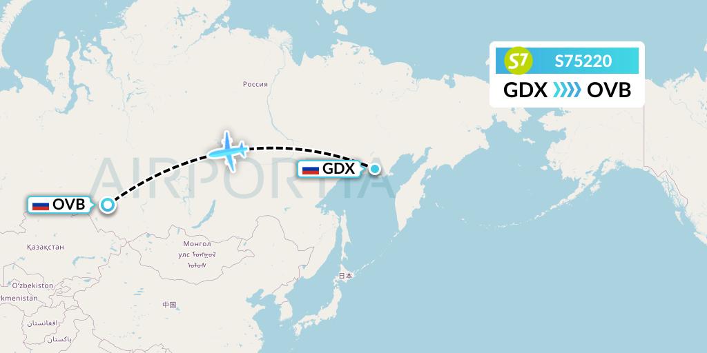 S75220 S7 Airlines Flight Map: Magadan to Novosibirsk