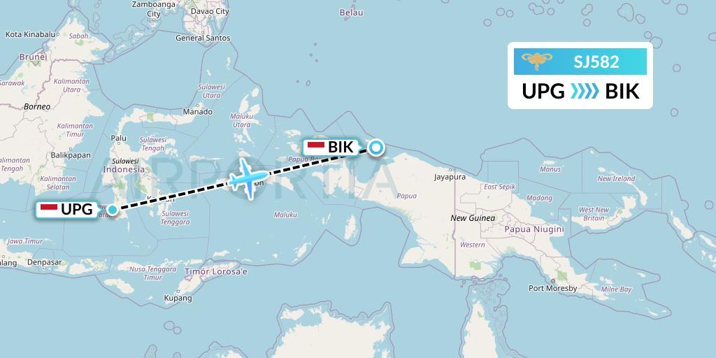 SJ582 Sriwijaya Air Flight Map: Makassar to Biak