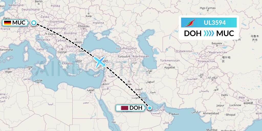 UL3594 SriLankan Airlines Flight Map: Doha to Munich