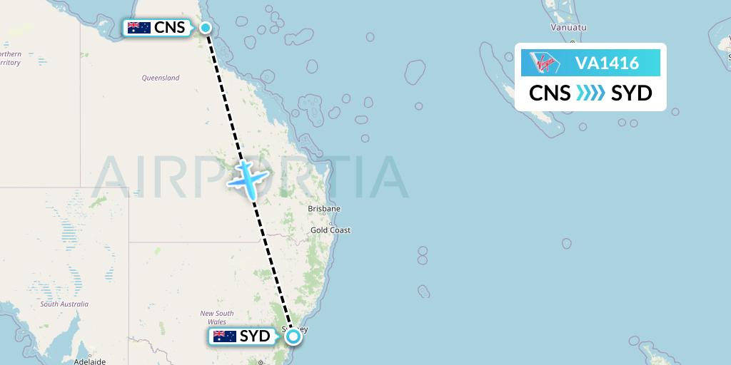 VA1416 Virgin Australia Flight Map: Cairns to Sydney