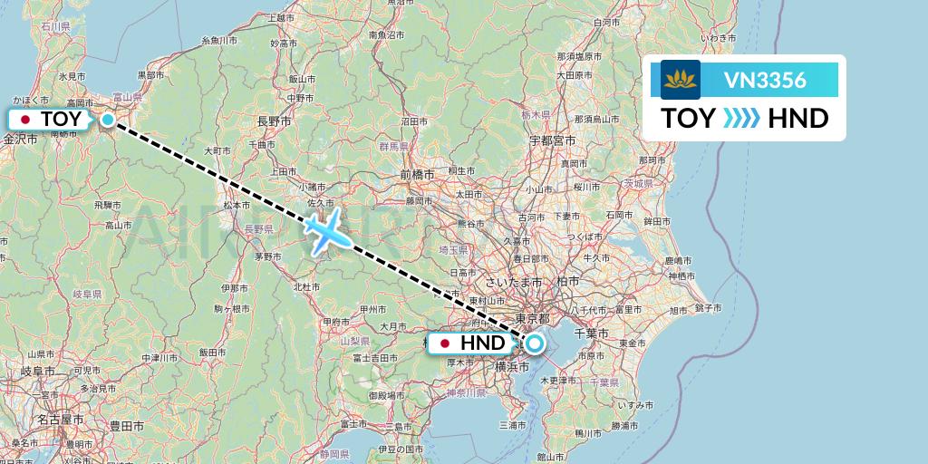 VN3356 Vietnam Airlines Flight Map: Toyama to Tokyo
