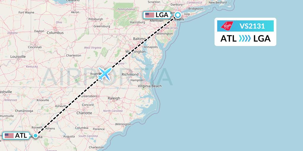 VS2131 Virgin Atlantic Airways Flight Map: Atlanta to New York