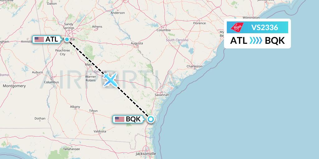 VS2336 Virgin Atlantic Airways Flight Map: Atlanta to Brunswick