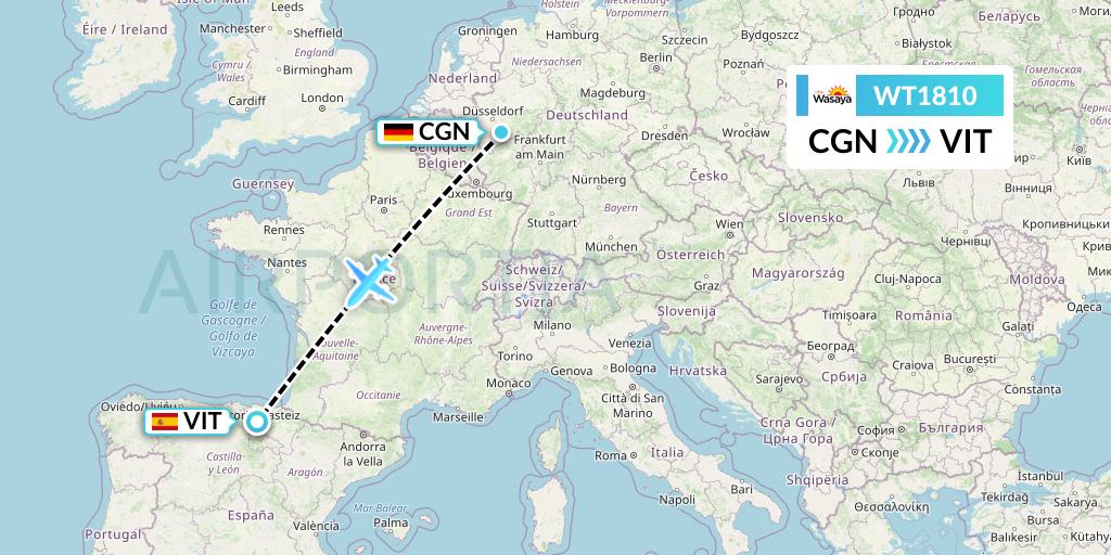 WT1810 Swiftair Flight Map: Cologne to Vitoria