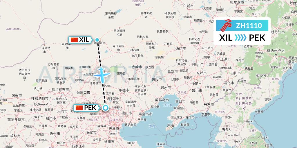 ZH1110 Shenzhen Airlines Flight Map: Xilinhot to Beijing