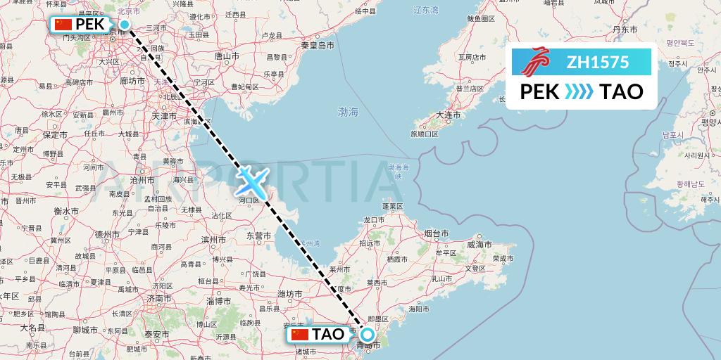 ZH1575 Shenzhen Airlines Flight Map: Beijing to Qingdao