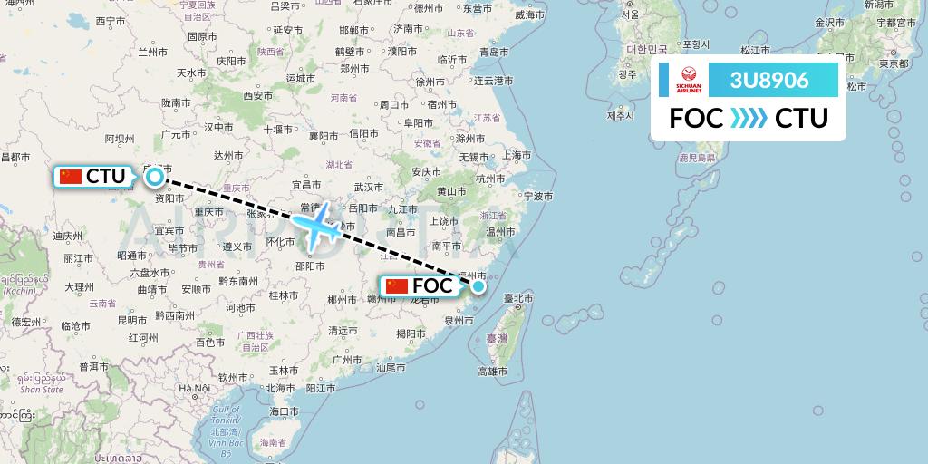 3U8906 Sichuan Airlines Flight Map: Fuzhou to Chengdu