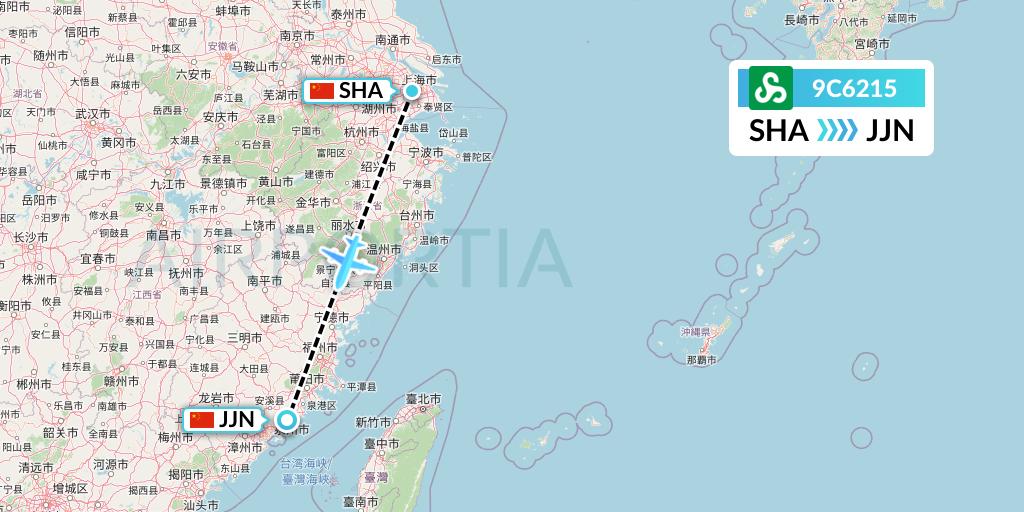 9C6215 Spring Airlines Flight Map: Shanghai to Jinjiang