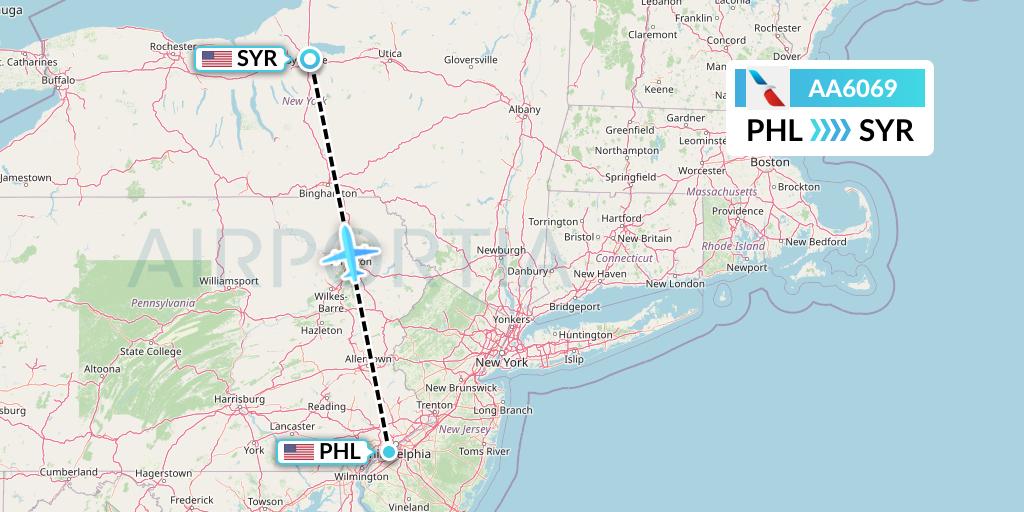 AA6069 American Airlines Flight Map: Philadelphia to Syracuse