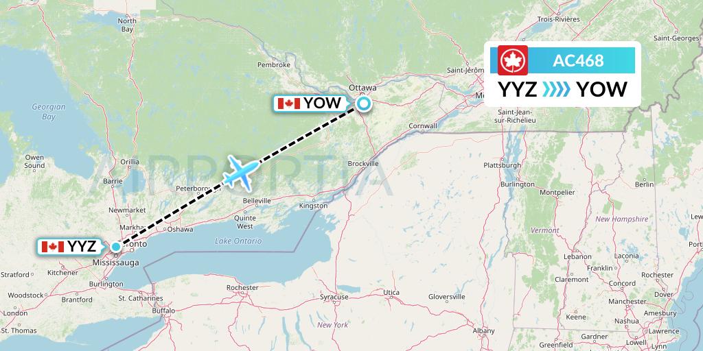AC468 Air Canada Flight Map: Toronto to Ottawa