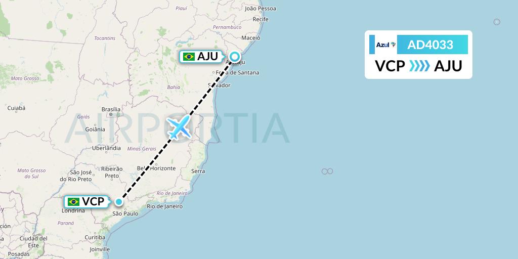 AD4033 Azul Brazilian Airlines Flight Map: Campinas to Aracaju