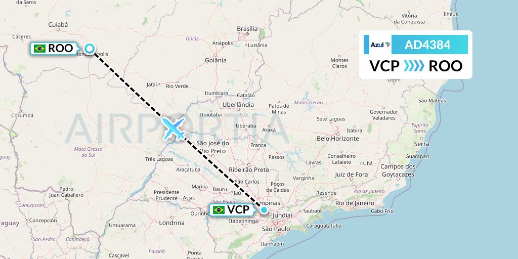 AD4384 Azul Brazilian Airlines Flight Map: Campinas to Rondonopolis