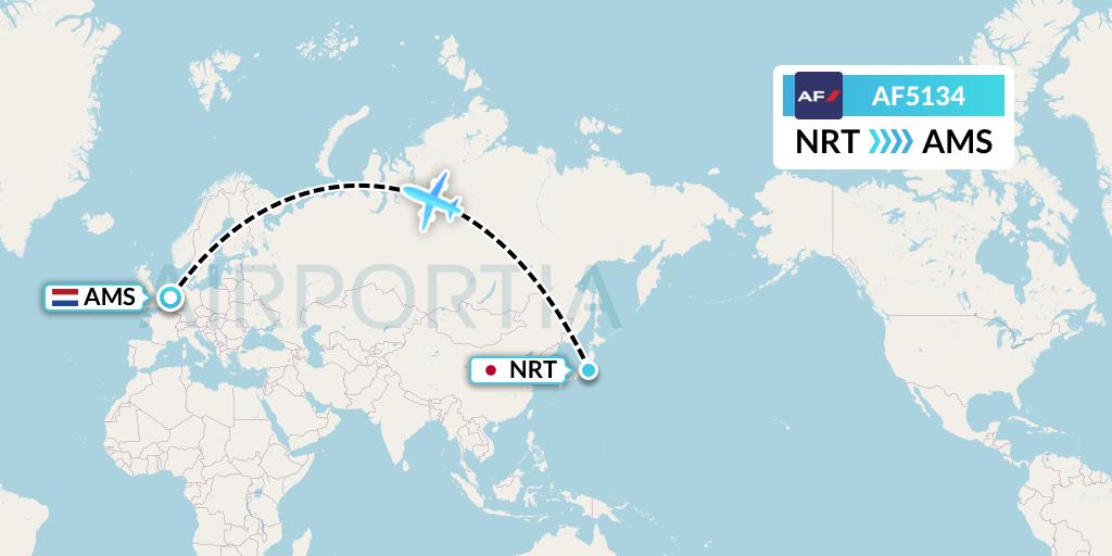 AF5134 Air France Flight Map: Tokyo to Amsterdam