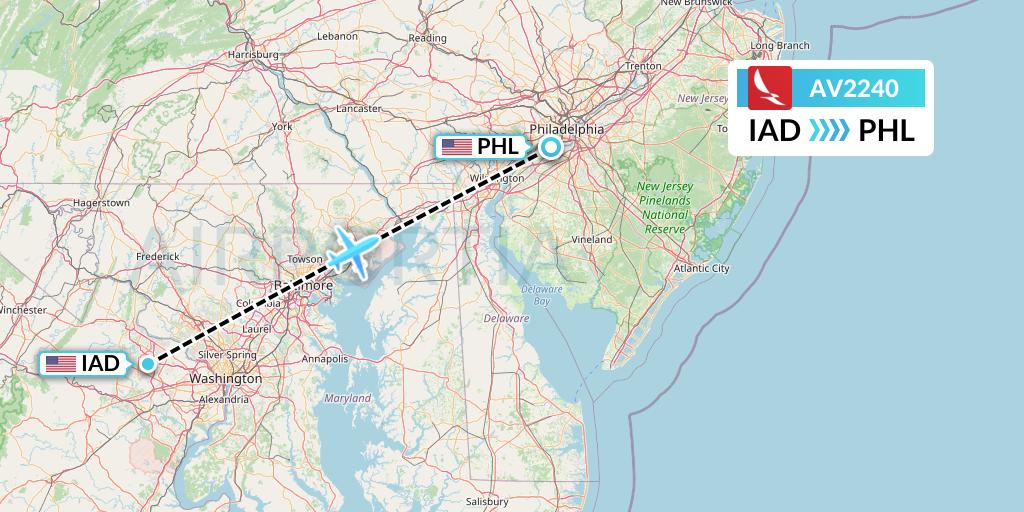 AV2240 Avianca Flight Map: Washington to Philadelphia
