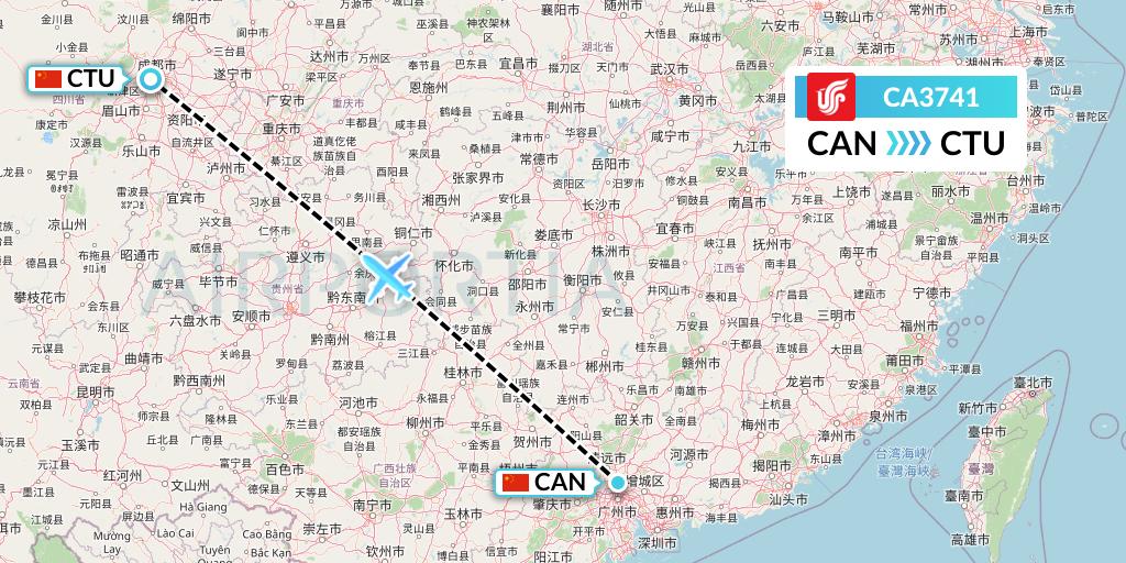 CA3741 Air China Flight Map: Guangzhou to Chengdu