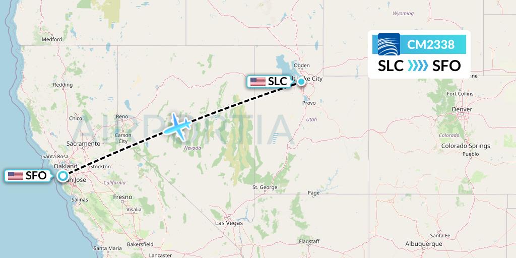 CM2338 Copa Airlines Flight Map: Salt Lake City to San Francisco