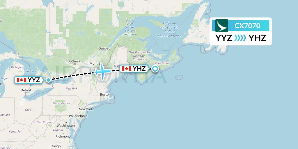 CX7070 Cathay Pacific Flight Map: Toronto to Halifax